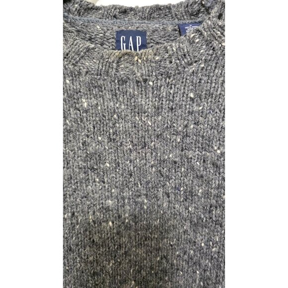Gap Men Gray Fisherman Speckled Knit 100% Wool Crewneck Sweater Size L - Picture 5 of 10